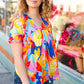 Orange & Yellow Geometric Floral V Neck Dolman Top