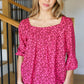 Perfectly You Fuchsia Floral Three Quarter Sleeve Square Neck Top