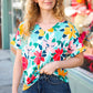 Teal & Coral Flat Floral V Neck Top