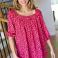 Perfectly You Fuchsia Floral Three Quarter Sleeve Square Neck Top