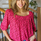 Perfectly You Fuchsia Floral Three Quarter Sleeve Square Neck Top