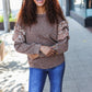 Fall Diva Brown Two Tone Knit Floral Print Frill Detail Sweater