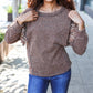 Fall Diva Brown Two Tone Knit Floral Print Frill Detail Sweater