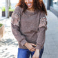 Fall Diva Brown Two Tone Knit Floral Print Frill Detail Sweater