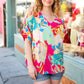 Fuchsia Floral Print Woven V Neck Top