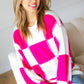 Tried & True Fuchsia Checkered Oversized Knit Sweater
