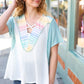 Cream Multi Stripe Lace Up Neck Color Block Top