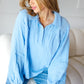 All Of Me Blue Collared Notched Neckline Cotton Top