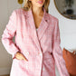 Get To It Pink Plaid Double Breasted Collar Lapel Blazer