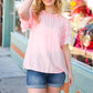 Blush Mock Neck Embroidered Woven Top