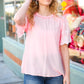 Blush Mock Neck Embroidered Woven Top