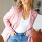 Get To It Pink Plaid Double Breasted Collar Lapel Blazer