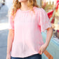 Blush Mock Neck Embroidered Woven Top