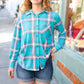 Teal & Pink Plaid Front Pocket Button Down Shacket