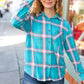 Teal & Pink Plaid Front Pocket Button Down Shacket