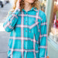 Teal & Pink Plaid Front Pocket Button Down Shacket