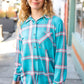 Teal & Pink Plaid Front Pocket Button Down Shacket