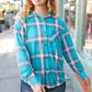 Teal & Pink Plaid Front Pocket Button Down Shacket