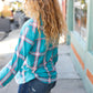 Teal & Pink Plaid Front Pocket Button Down Shacket