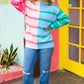 Perfectly Poised Blush & Blue Stripe Color Block Knit Sweater