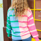 Perfectly Poised Blush & Blue Stripe Color Block Knit Sweater