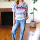 America Proud Blue Striped Embroidered Puff Sleeve Top