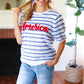 America Proud Blue Striped Embroidered Puff Sleeve Top