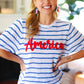 America Proud Blue Striped Embroidered Puff Sleeve Top