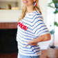 America Proud Blue Striped Embroidered Puff Sleeve Top