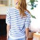 America Proud Blue Striped Embroidered Puff Sleeve Top