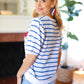 America Proud Blue Striped Embroidered Puff Sleeve Top