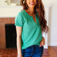 Feel Your Best Green Baby Waffle Henley Neckline Top