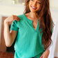 Feel Your Best Green Baby Waffle Henley Neckline Top