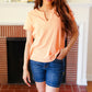 Feel Your Best Coral Baby Waffle Henley Neckline Top