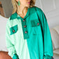 On The Way Up Mint Color Block Button Down Pullover