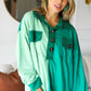 On The Way Up Mint Color Block Button Down Pullover