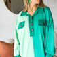 On The Way Up Mint Color Block Button Down Pullover