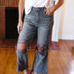 Cut Loose Ash Black High Rise Washed Distressed Cropped Pants