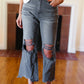 Cut Loose Ash Black High Rise Washed Distressed Cropped Pants