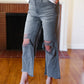 Cut Loose Ash Black High Rise Washed Distressed Cropped Pants