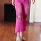 Cut Loose Hot Pink High Rise Washed Distressed Hem & Knee Cropped Pants