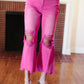 Cut Loose Hot Pink High Rise Washed Distressed Hem & Knee Cropped Pants