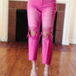 Cut Loose Hot Pink High Rise Washed Distressed Hem & Knee Cropped Pants