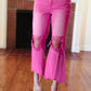 Cut Loose Hot Pink High Rise Washed Distressed Hem & Knee Cropped Pants