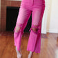 Cut Loose Hot Pink High Rise Washed Distressed Hem & Knee Cropped Pants