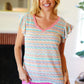 Sunny Days Coral Two Tone Striped Textured Knit V Neck Top