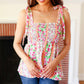 Summer Days Ivory & Fuchsia Floral Smocked Shoulder Tie Top