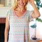 Sunny Days Coral Two Tone Striped Textured Knit V Neck Top