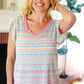 Sunny Days Coral Two Tone Striped Textured Knit V Neck Top