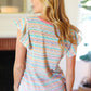 Sunny Days Coral Two Tone Striped Textured Knit V Neck Top